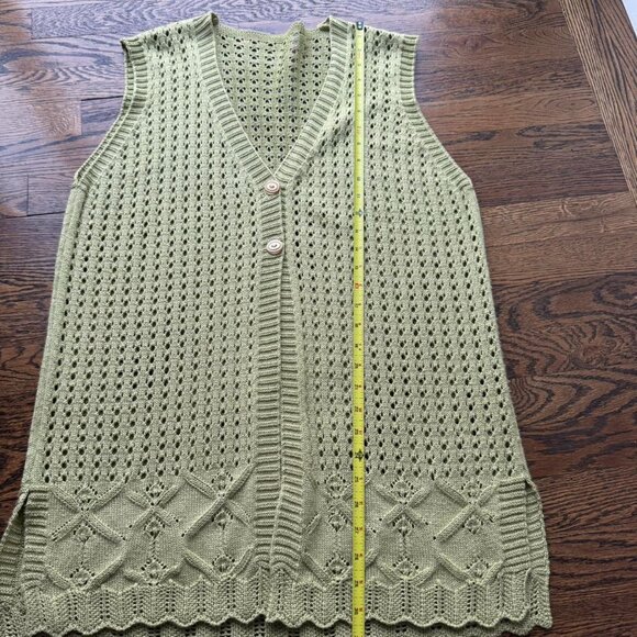 Vintage Green Crotchet Knit Sleeveless Layering Sweater Vest - Picture 5 of 6